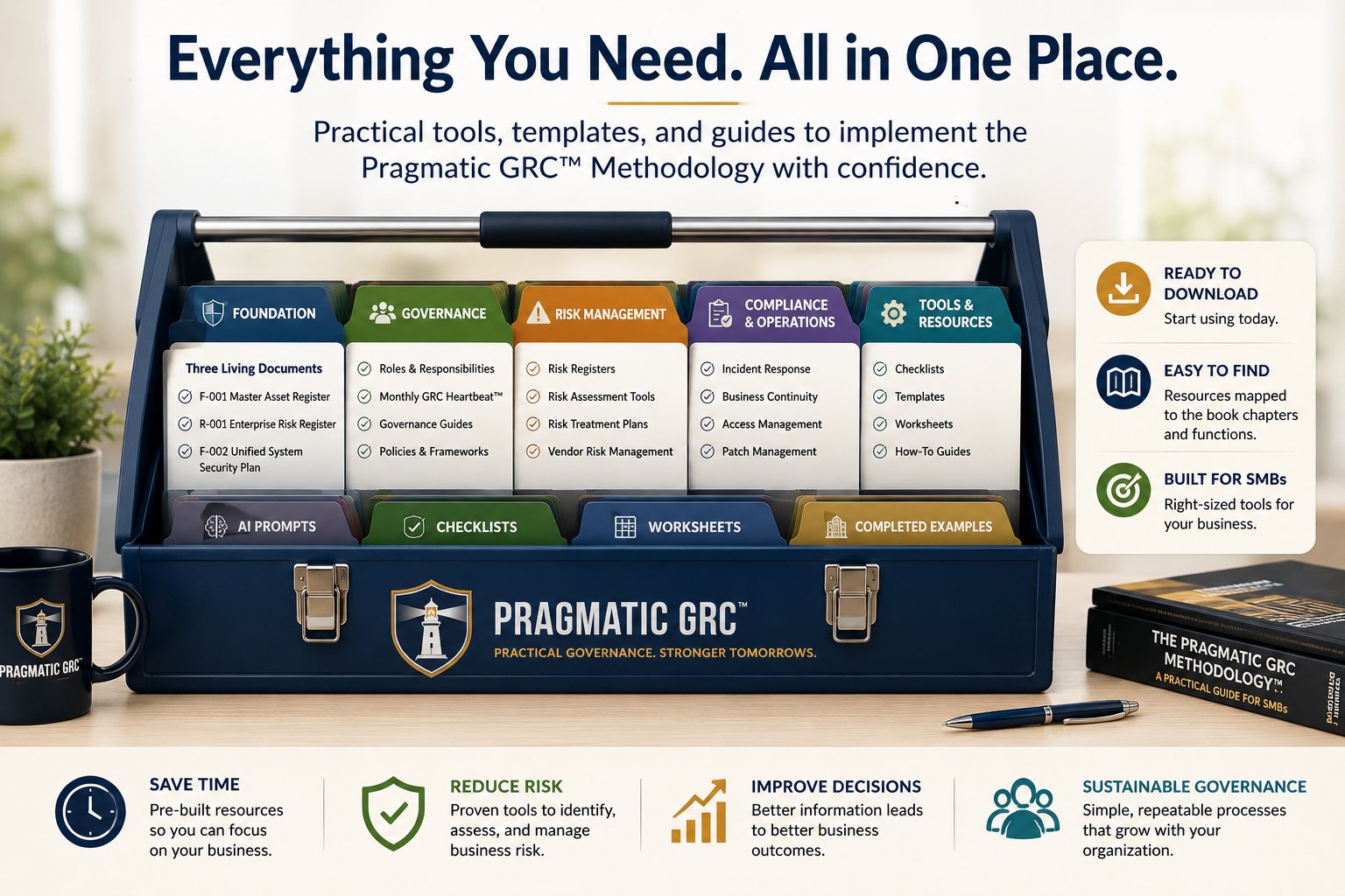 Toolkit of Pragmatic GRC resources: templates, guides, checklists, and worksheets